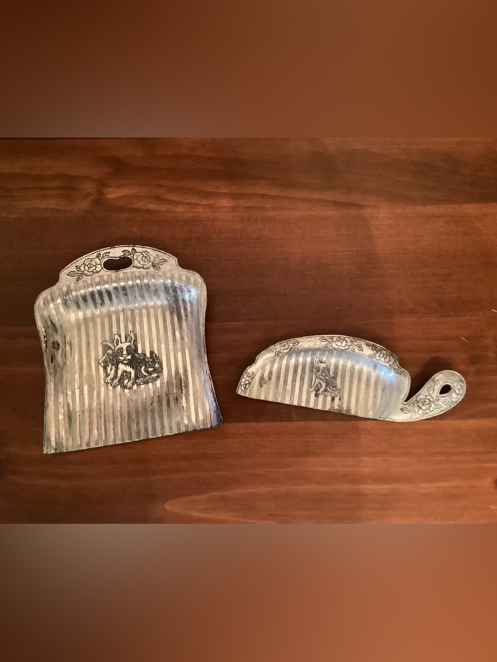 Vintage Silver-tone table crumb sweeper set
